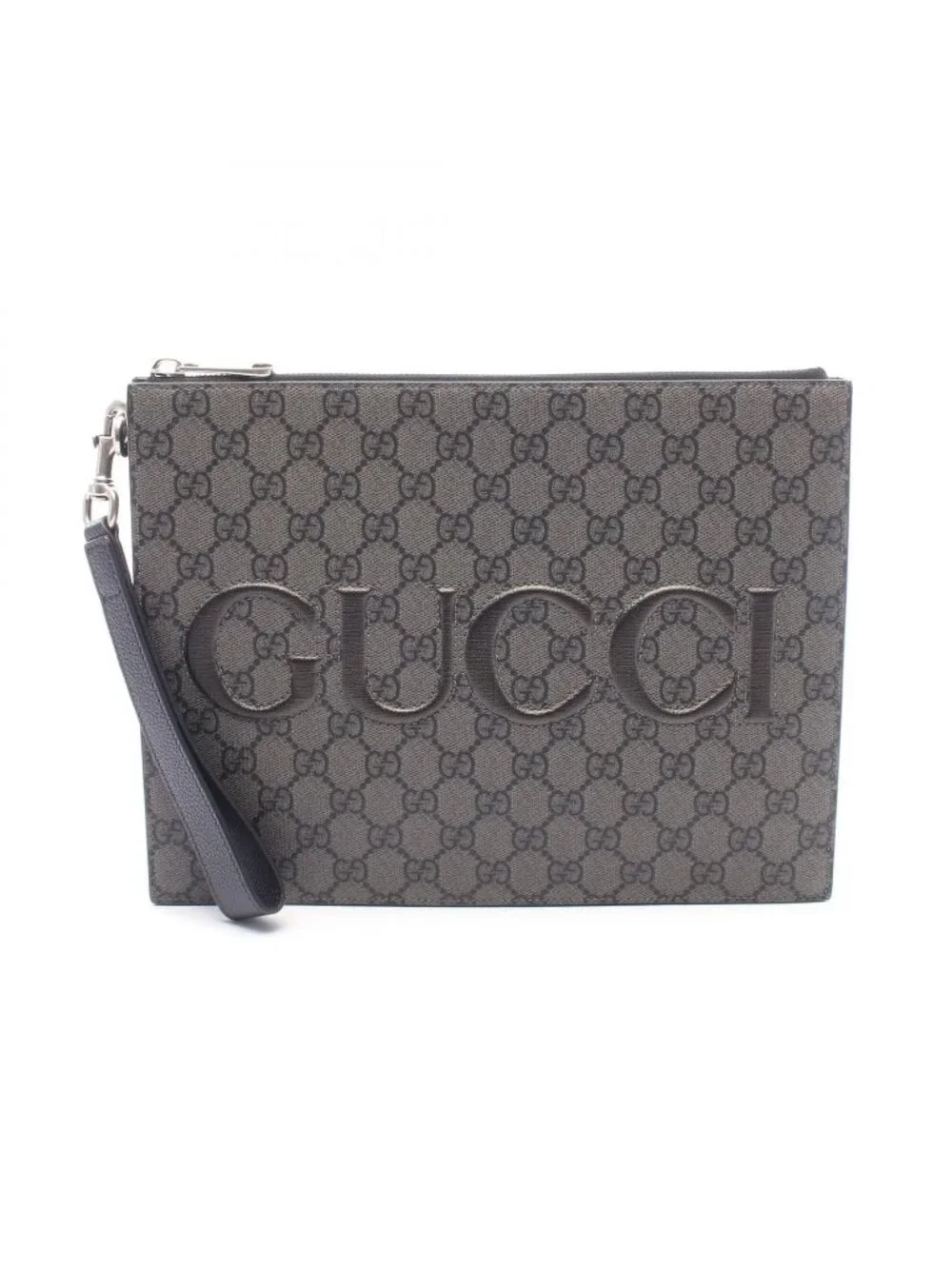 Gucci Clutch GG Supreme Gray Black Canvas Leather
